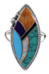 Genuine Sterling Silver And Multicolor Inlay Ring Size 7-1/4 EX51437